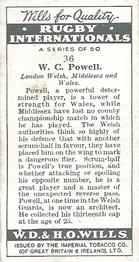 1929 Wills's Rugby Internationals #36 Wick Powell Back